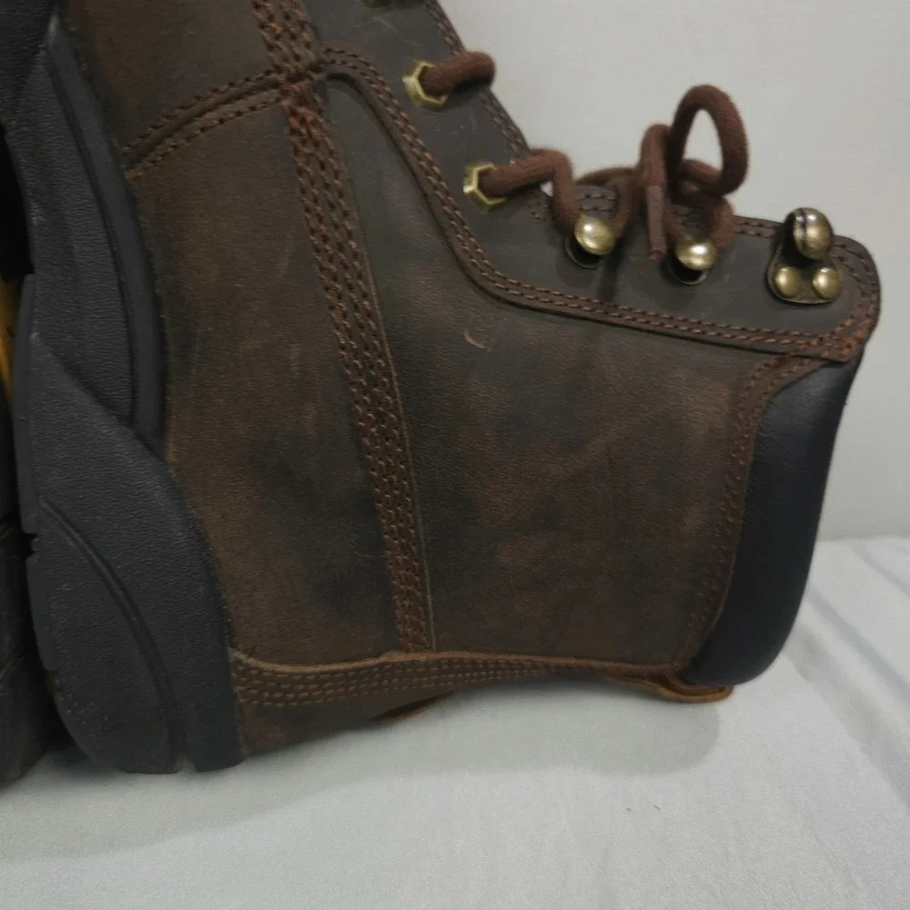 Dr Comfort Boss Boots Men 10.5W Wide Brown Leather Lace-Up Combat Ankle Lace Up